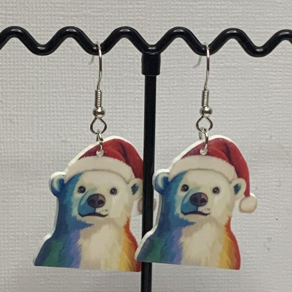 Polar Bear Earrings, Christmas Earrings, Gift Idea, Santa Earrings, Holiday - Picture 3 of 4